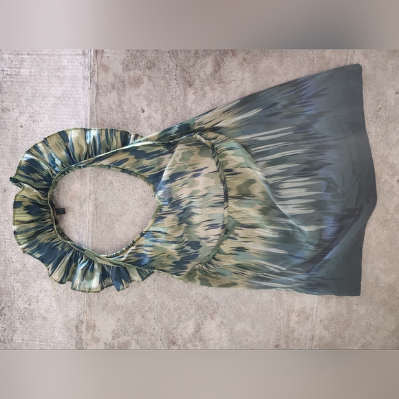 The Limited Halter ruffle Neck Blouse Blue Green small - Picture 4 of 7